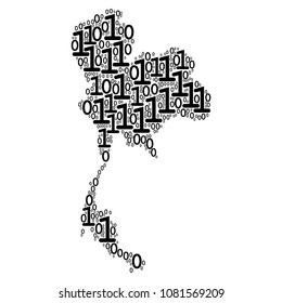 Thailand Map collage icon of binary digits in different sizes. Vector digital symbols are formed into Thailand Map collage design concept.