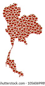 Thailand Map composition of tomato vegetables. Vector tomato elements are composed into thailand map illustration. Vegetarian vector illustration.