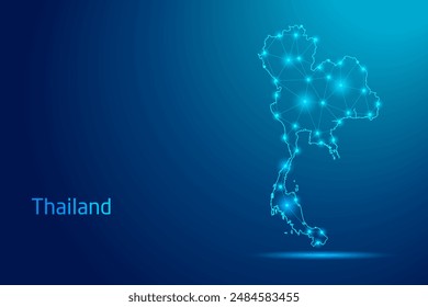 Thailand map - concept of communication technology, graphic of low poly.