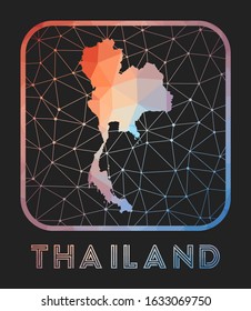 Thailand map design. Vector low poly map of the country. Thailand icon in geometric style. The country shape with polygonal gradient and mesh on a dark background.