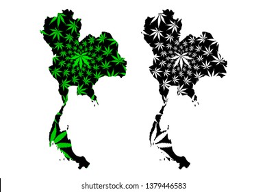 Thailand - map is designed cannabis leaf green and black, Kingdom of Thailand (Siam) map made of marijuana (marihuana,THC) foliage,