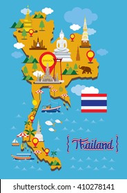 Thailand Map Detail Landmarks, Travel Attraction, Traditional Culture