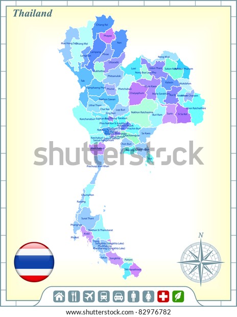 Thailand Map with Flag Buttons and\
Assistance & Activates Icons Original\
Illustration