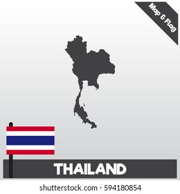 thailand map and flag with flat style and dark color eps.10