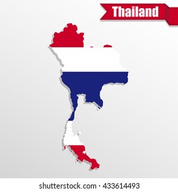 Thailand map with flag inside and ribbon