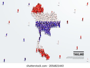 Thailand Map and Flag. A large group of people in the Thailand flag color form to create the map. Vector Illustration.