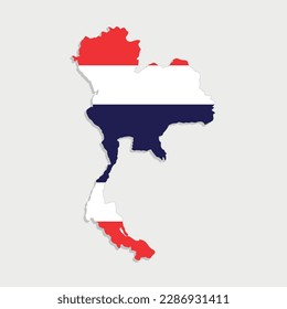 thailand map with flag on gray background