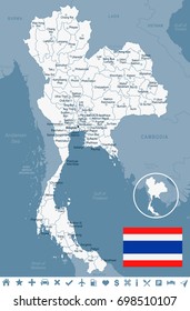 Thailand map and flag - vector illustration
