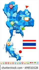 Thailand map and flag - vector illustration