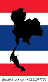 Thailand map and flag vector silhouette illustration isolated on background. National symbol with borders of country in Asia.