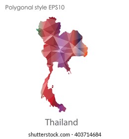 Thailand map in geometric polygonal style.Abstract gems triangle,modern design background.