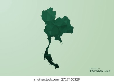Mapa de Tailandia - Ilustración vectorial de estilo de polígono verde, diseño geométrico de bajo poli con silueta limpia sobre fondo verde suave.