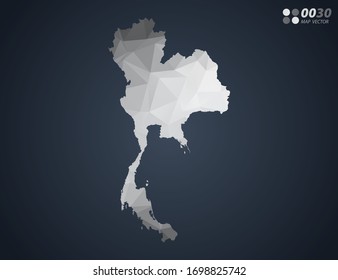 Thailand map grey polygon red triangle mosaic with dark background. style gradient vector.