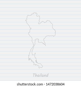 Thailand map hand drawn gray outline on notebook background. Vector Illustration EPS10.