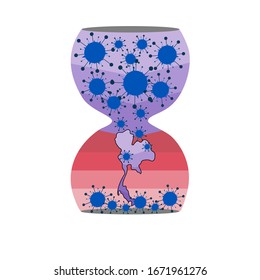 Thailand map in an hourglass counting back to phase 3 Covid-19 situation.