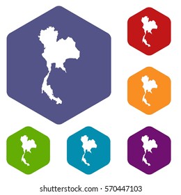 Thailand map icons set rhombus in different colors isolated on white background