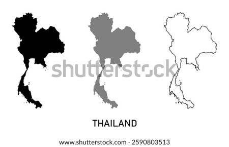 thailand map illustration isolated on background. map in black, gray, and outlines	