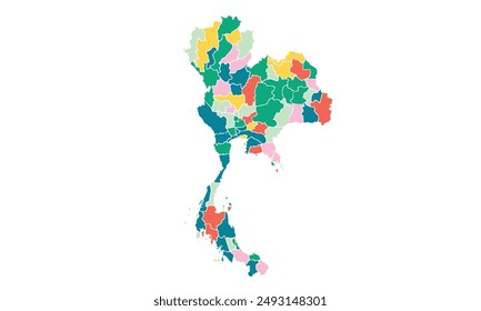 Thailand map with individual colors,isolated on white background for website layouts,background,education, precise,customizable,Travel worldwide,map silhouette backdrop,earth geography, political.
