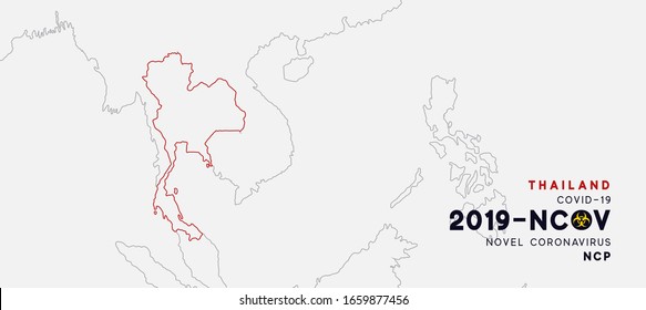 Thailand Map infographics, Localization of the outbreak of Virus Covid 19. Novel Coronavirus (2019-nCoV). China pathogen respiratory coronavirus 2019-nCoV. nCoV denoted is single-stranded RNA virus.