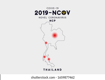 Thailand Map infographics, Localization of the outbreak of Virus Covid 19. Novel Coronavirus (2019-nCoV). China pathogen respiratory coronavirus 2019-nCoV. nCoV denoted is single-stranded RNA virus.