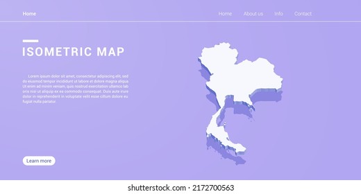 Mapa tailandés de ilustración vectorial púrpura isométrica. Plantilla de diseño de banners Web.