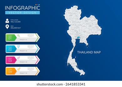 Thailand map with location pointer marks. High detailed country map with division, cities and capital infographic template. Vector illustration EPS10