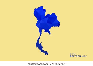 Thailand Map - Low poly polygon map in deep blue gradient on soft beige background, modern minimal geometric design, clean abstract vector illustration with faceted triangulated style.