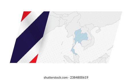 Thailand map in modern style with flag of Thailand on left side. Vector illustration of a map.