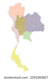Thailand-Karte mit mehrfarbigem Verwaltungsgebiet und Provinzplan