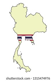 Thailand map with national flag 