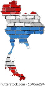 Thailand map on a brick wall - Illustration
