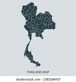 Thailand map on gray background vector, Thailand Map Outline Shape Gray on White Vector Illustration, Map with name. High detailed Gray illustration map Thailand.