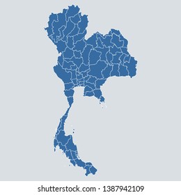 Thailand map on gray background vector, Thailand Map Outline Shape Blue on White Vector Illustration, High detailed Gray illustration map Thailand. Symbol for your web site design map logo. app. eps10