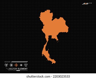 Mapa tailandés del marco digital naranja HUD, GUI, interfaz de interfaz de usuario vector de radar.