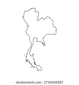 Vetor de contorno de mapa da Tailândia em fundo branco. Silhueta de mapas minimalista da Tailândia para mapas, educação, infográficos, apresentações e projetos gráficos