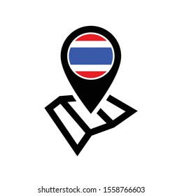 Thailand Map and pin vector icon. Make your own custom location pin icon. Navigation and route concept illustration.