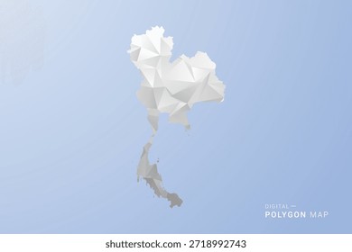 Thailand Karte - polygonale Vektorgrafik in Grau, Weiß und Blau, Low-Poly-geometrisches Design, minimale Silhouette, geeignet für Infografik und modernes Design.