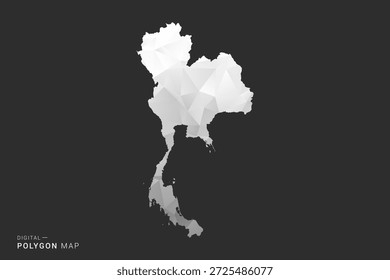Mapa de Tailandia - Ilustración vectorial de estilo polígono en diseño geométrico de bajo poli negro, gris y blanco, silueta mínima, aislado para infografía.