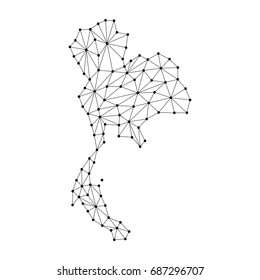 Thailand Map Of Polygonal Mosaic Lines Network, Rays And Dots Vector Illustration.