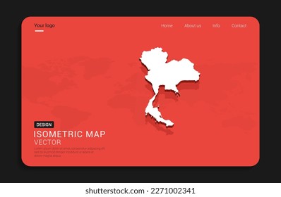 Thailand map red isolated on dark background with 3d world map isometric vector illustration.