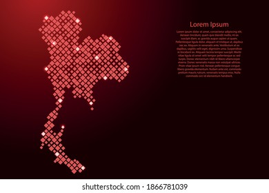 Thailand map from red pattern rhombuses of different sizes and glowing space stars grid. Vector illustration.