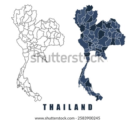 Thailand map regions border outline vector set