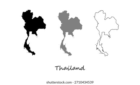 Mapa de Tailandia establece el Vector en la silueta, gris y contorno. Mapa minimalista de Tailandia para mapas, educación, infografías, presentaciones y proyectos gráficos