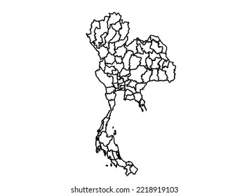 Thailand Map shadow in minimal line outline thin shape isolated vector illustration
