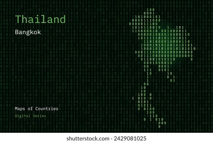 Thailand Map Shown in Binary Code Pattern. Matrix numbers, zero, one. World Countries Vector Maps. Digital Series	