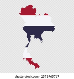 Thailand map silhouette with flag.