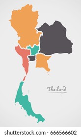 Thailand Map with states and modern round shapes