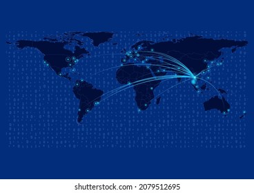 Thailand map for technology or innovation or export concepts. Connections of the country to major cities around the world. File is suitable for digital editing and prints of all sizes.