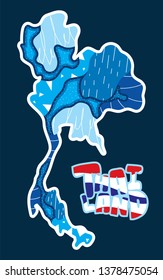 Thailand map and Thailand text. Abstract shapes style. blue color tone.
