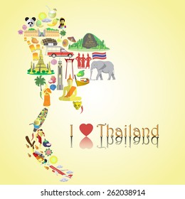 Thailand map. Thai color vector icons and symbols in form of map